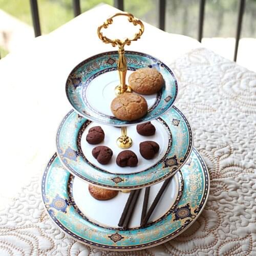 Cake Pan Baroque Dessert Rack European Three-layer Fruit Plate High-grade Ceramic Snack Rack Dried Fruit Tray