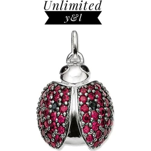 Red Garnet Beetles Pendants Fashion DIY Jewelry Thomas Style Cubic Zirconia Silver Necklace Accessories for Women Men Gifts