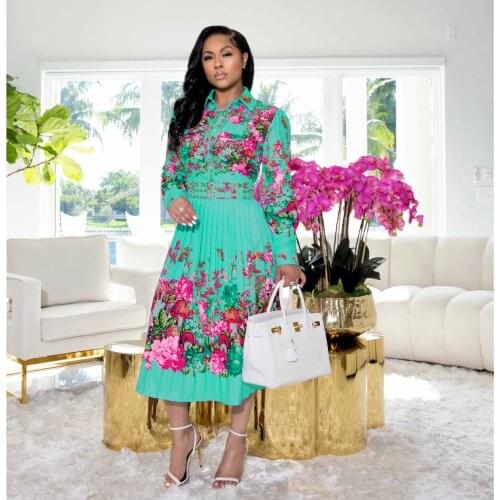 RMSFE 2021 Ladies Long Sleeve Lapel Fashion Sexy Positioning Print Panel Side Seam With Invisible Zipper Dress