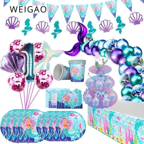 Little Mermaid Party Supplies Ocean Birthday Party Tableware Balloons Kit Decor Under The Sea Girls Baby Shower Party Decoration