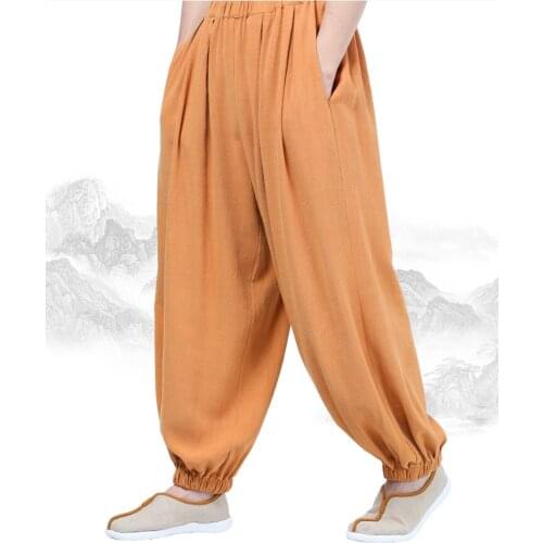 Autumn&Spring cotton&linen buddhist zen pants shaolin monk kung fu bloomers budda lay meditation trousers