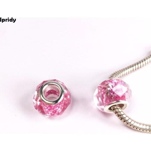 20Pcs/lot Handmade Lampwork European Large Hole Glass Beads, Glitter Powder inside,Rondelle,for Jewelry Making DIY Accessories