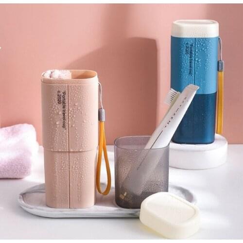 T84E Travel Portable Toothbrush Case Multifunctional Toothpaste Container Towel Holder Storage Box Business Trips Mouth Wash Cup