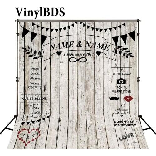 VinylBDS White Wood Custom Wedding Blackboard Name Date Photocall Photography Wedding Guests Photo Background for Photocall