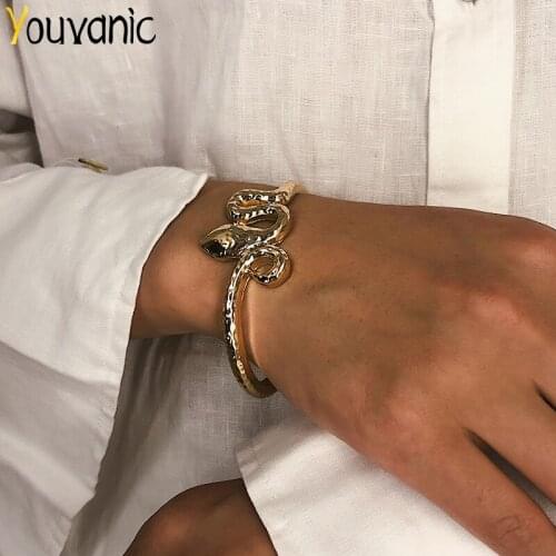 Youvanic Punk Twist Snake Open Bracelets Bangles For Women Female Gold Alloy Thick Bangle Charm Cuff Bracelet Boho Jewelry 0428