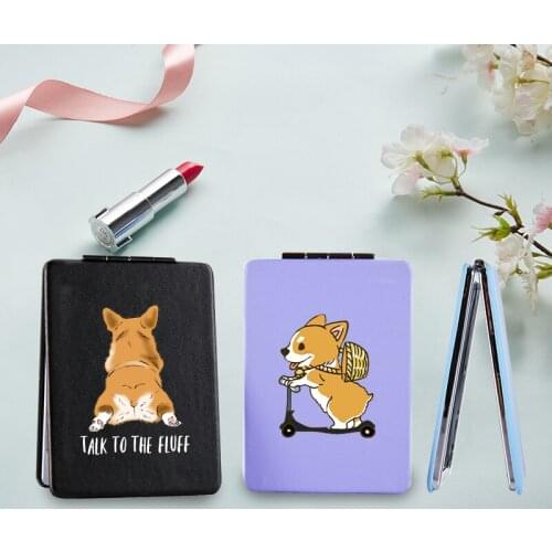 Cartoon Corgi Dog Makeup Mirror with Double Sides for Girls Cosmetic Portable Folding Magnifying Pocket Compact Vanity Mirrors