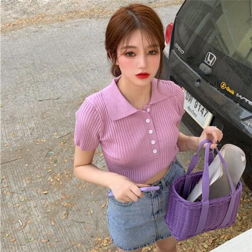 Woman TShirts Polo Shirt Womens 2020 Summer T-shirt Short-Sleeved Knitted Top Crop Top Mujer Camisetas
