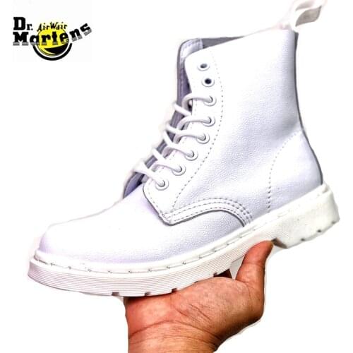 Dr.Martens Women and Men All White Soft Genuine Textured Lychee Leather Doc Martin Ankle Boots Unisex Street Casual Shoes 35-45