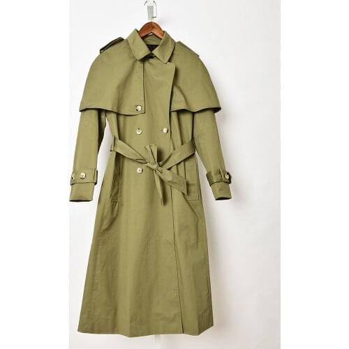 2020 Autumn and Winter New High-rise Suit Collar Cross Button Long Trench Coat