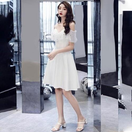 Bridesmaids Dresses Vintage Short V-Neck Sequined Lace Jersey Spaghetti Straps Luxury White A-Line Women Wedding Party Gown E683