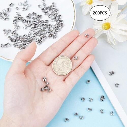 200pcs Crimps Beads Knot Cover Stopper Round Beads End Cap Jewelry Findings