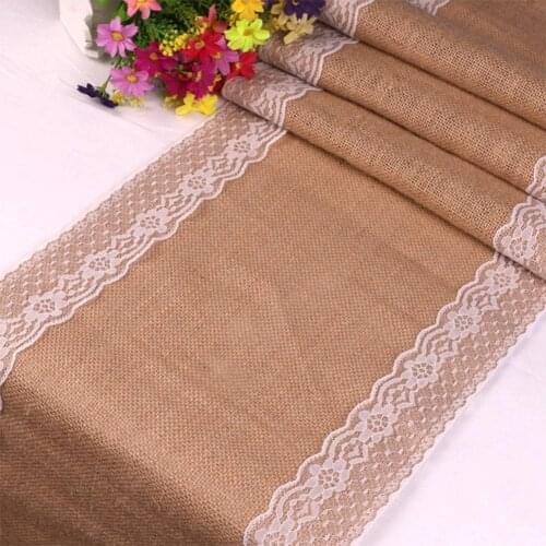 30X275CM Vintage Lace Jute Table Runner Burlap Party Supplies Wedding Festival Decoration Chair Runner