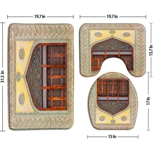 Africa Morocco Door Luxury Bath Mats Shower 3 Pcs Bathroom Rug Sets Non Slip Retro Building Bath Decor Toilet Cover U-Shaped Pad