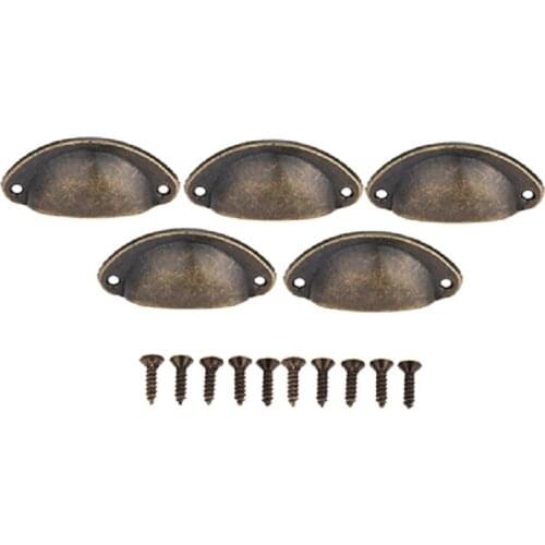 5Pcs Antique Furniture Kitchen Drawer Cabinet Door Knobs Cupboard Antique Brass Shell Pull Handles Furniture Hardware with Screw