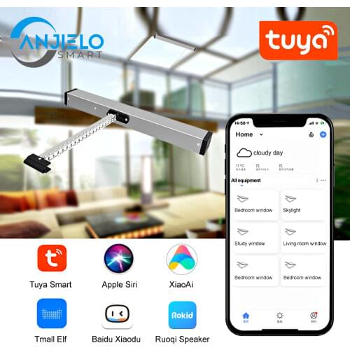 Anjielosmart Tuya WIFI Retractable Adjustable Stroke Automatic Window Opener Voice Control Work with Alexa and Google Home