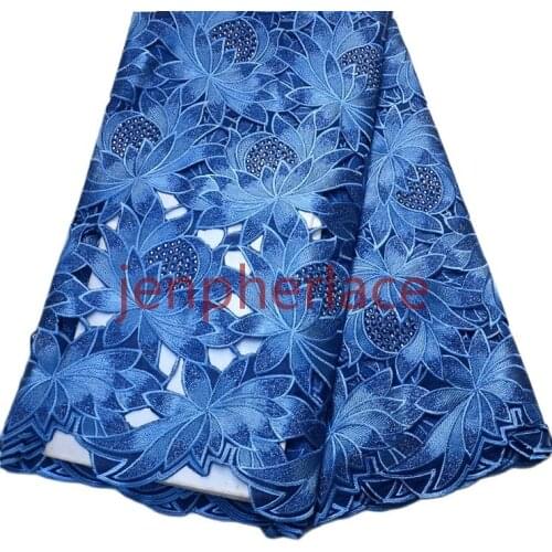 Free Shipping Royal blue high quality wedding lace African Fabric 5 Yards embroidered Swiss Voile Lace-202027B