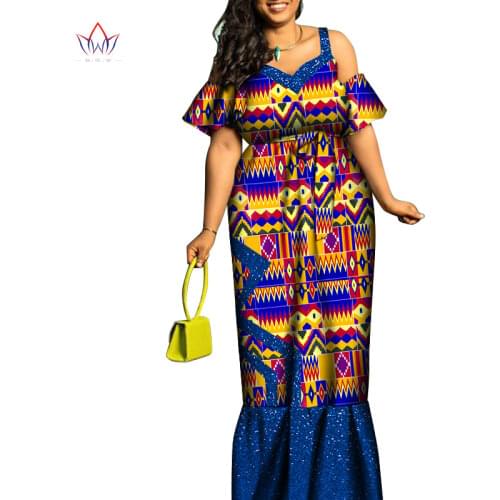 BintaRealWax African One Shoulder Dresses Dashiki African Dresses for Women African Clothes Dress Bling Party for Party WY8282