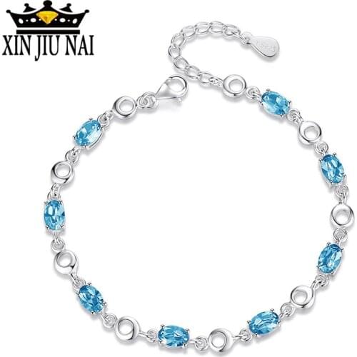 Ocean Love Blue Charm Bracelet Shiny Crystal Silver Female Bracelet luxurious Cute Delicate Valentines Day birthday gift