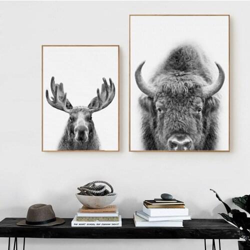 Forest Animal Moose Print Black White Photo Poster Nursery Decor ,Buffalo Wall Art Pictures Painting Boys Kids Room Decor