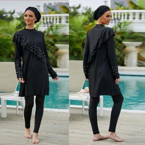 Black Swimming Suit For Burkini Muslim Fashion Swimwear Women Swimsuit Long Sleeve Three-Piece Swimsuit Burkini Set