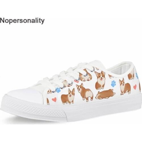 Nopersonality Corgi Shoes 3D Printing Fashion Sneakers Women Flats Shoes Student Lace-up Walking Shoes Tenis Chaussure Femme