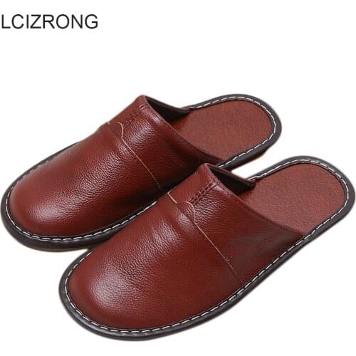 LCIZRONG 7 Colors Genuine Leather Male Slippers 35-44 Size High Quality Home Family Male Slippers Non-slip Unisex Shoes Spring