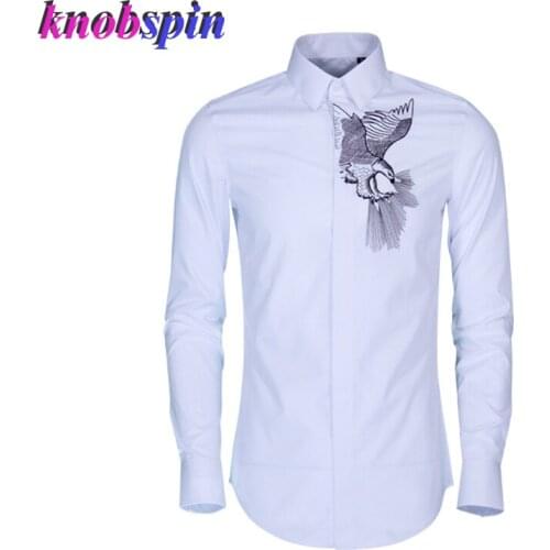 Trendy Brand Men Shirt Eagle Embroidery Turn-down collar Slim Casual shirts Camisas masculina high quality Cotton clothes