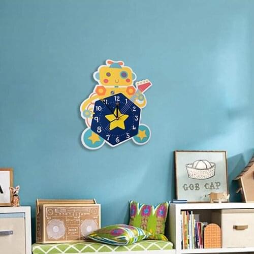 Robot Wall Clock, Silent Wall Clock Operated for Bedroom Playroom Living Room, Cartoon Clock for Kids Room Wall Decor