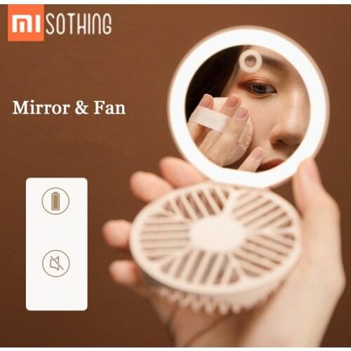New Xiaomi Sothing LED Makeup Mirror with Fan Handheld Fold Portable Micro USB Chargeableable Makeup Tool Mini Mute Cooler Fan