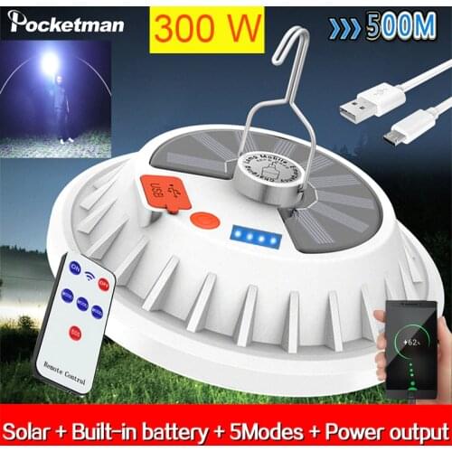 300W Rechargeable LED Bulb Lamp Remote Control Solar Charge Lantern Portable Emergency Night Market Light Outdoor Camping Home