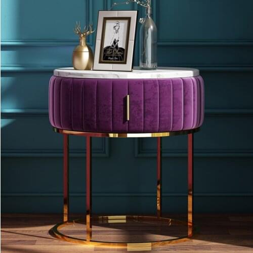 Palace Noble Villa Iron Golden Soft Velvet Nightstand Coffee Sofa End Bedside Table Furniture Bedstand Cabinet Cupboard Bedroom