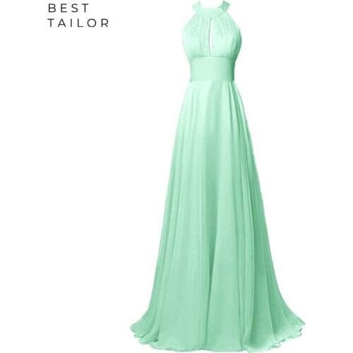 Simple Chiffon Long Bridesmaid Dresses Mint Green Maid of Honor Gown Halter Open Back vestidos de fiesta de noche robe de soiree