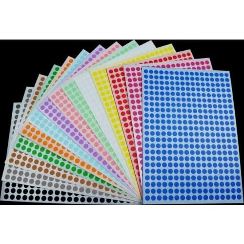 Mix color 12 Sheets/Pack 6mm 8mm 10mm 13mm 16mm19mm 25mm Colorful Round Sticker Dot Blank Self-adhesive Circle Paper Tag
