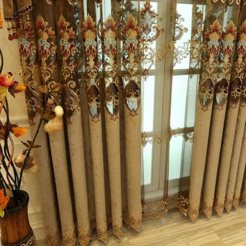 European-style Curtains for Living Dining Room Bedroom High-end Living Room Valance Chenille Embroidery Fabric Curtains