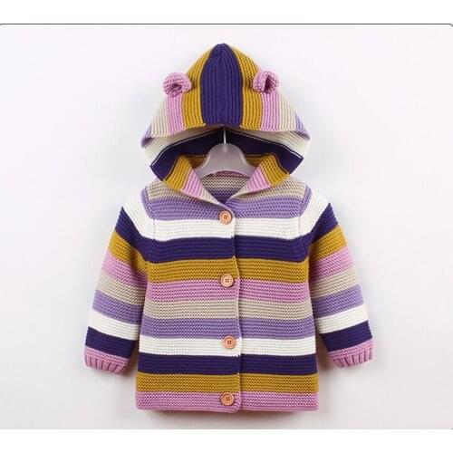 Newborn Baby Sweater Cardigan Autumn Baby Girl Sweater Hooded Stripe Boys Sweater Infant Toddler Pullovers Outerwear For Kid