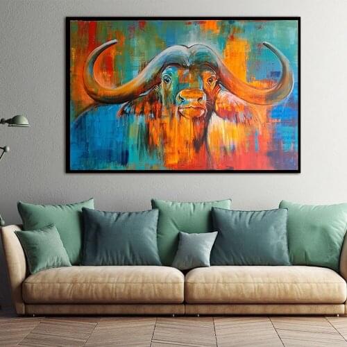 XX3475 Hand-painted paintings of modern minimalist black and white bull cattle fortune living room hall aisle background picture