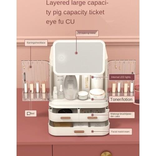 Cosmetic Storage Box Cosmetic Mirror Integrated with Dustproof Household Dressing Table Mask Desktop Storage Rack