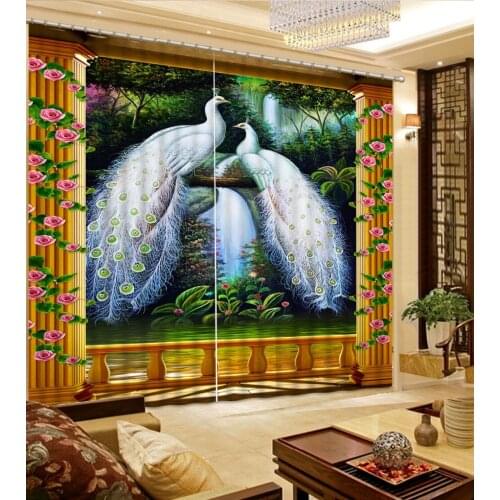 High quality custom 3d curtain European Curtains Photo Painted 3D Blackout Curtain Living room peacock curtains
