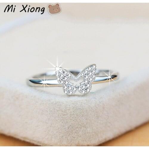 Mi Xiong 925 Sterling Silver Butterfly Rings for Women Original Design Diamond Cute Elegant Romantic Engagement Brand Jewelry