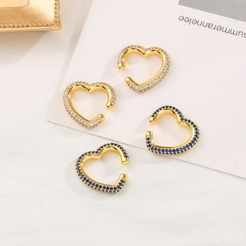 New gold cz ear cuff womens earrings clip on cubic zircons no pierced Heart Rhinestone ear cilp for women Wedding Jewelry