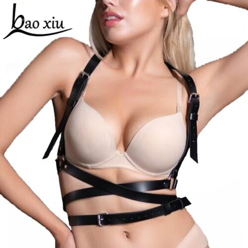 Women Punk Vintage New Sexy Halter Adjustable Leather Harness Bra harajuku gothic Bondage Garter Suspenders Waist Belt Straps