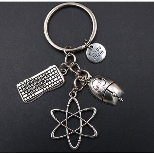 1pc Carpe Diem Keychain Internet Technology Symbol Keychain Mouse Keyboard Keychain DIY Creative Metal Charm Keychain