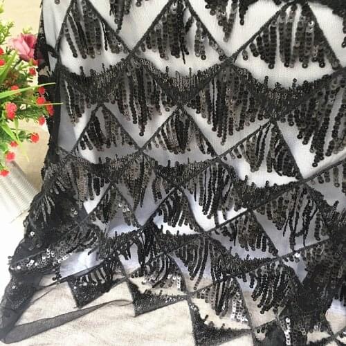 1Yard /1 lot tassel embroidery sequins fabric 4colours wide125 breathable for stage dress ritual clothing lace cloth