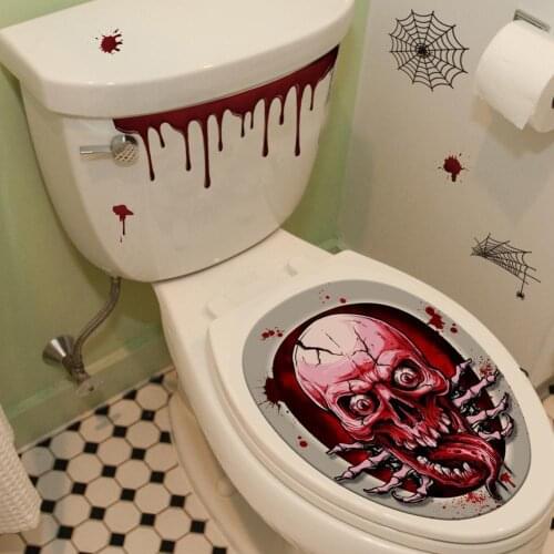 2021 Halloween Skull Horror Toilet Seat Grabber Sticker Horror Ghost Clown Blood Handprint Wall Sticker Scary Party Decor Tools