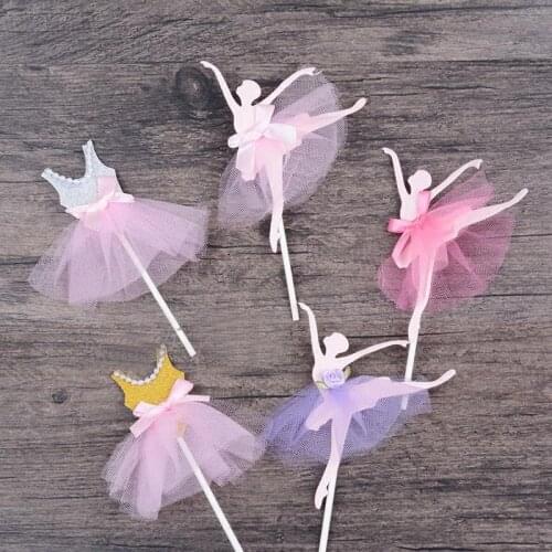 3 pcs/lot ballet girl dress birthday cake topper cupcake decoration baby shower kids birthday party wedding favor supplies