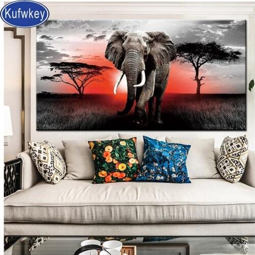 5d diy elephant Diamond Painting full Square round drill Diamond Embroidery Sunrise african landscape animal New arrivals
