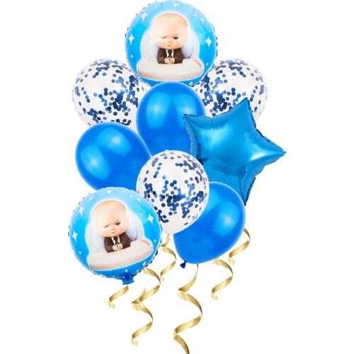 9pcs baby boss balloons with blue latex baloon little boy boss birthday party decoration baloon supplier first 1st one year old