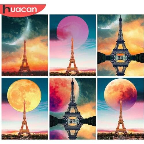HUACAN 5d Diamond Painting Tower Mosaic Moon DIY Diamond Embroidery Landscape Rhinestones Pictures Home Decor