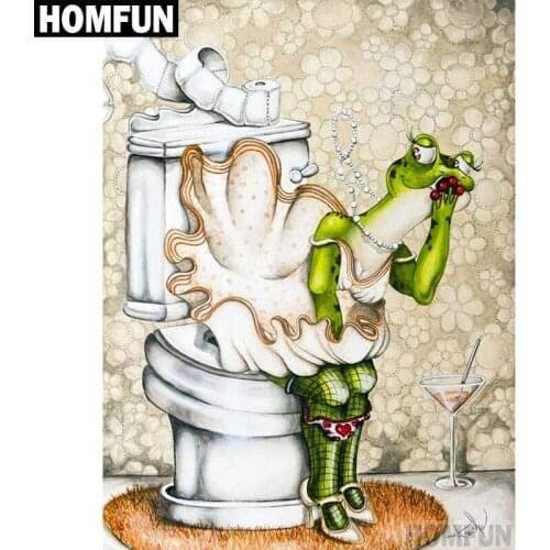 HOMFUN Full Square/Round Drill 5D DIY Diamond Painting "Frog toilet" 3D Embroidery Cross Stitch 5D Home Decor Gift A00628