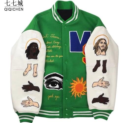 Astronaut Baseball Jacket Men Women Furry Embroidery Letter Street Harajuku Bomber Jackets Unisex Varsity Loose Coat 2021 Autumn
